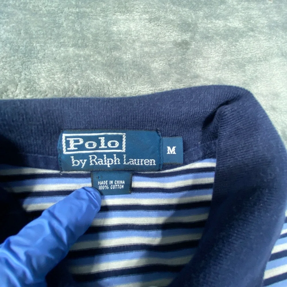Vintage Polo Ralph Lauren Shirt Men M Blue Stripe Classic Fit Golf Preppy Casual